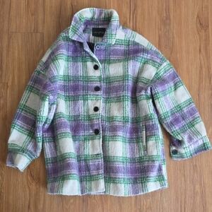 Love Tree Cream Plaid Jacket with Purple and Green Checks